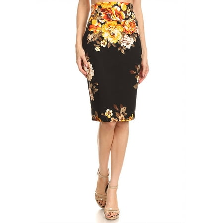 - Scuba Pencil Skirt Skirt Knee HIGH Skirt, Office Skirt High Waist Black w Yellow S