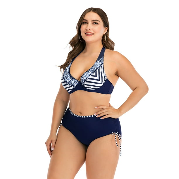 Large Size Bikini Woman Underwire Big Cup Ladies, Swimsuits for All Women's  Plus Size Halter Bikini Set,Sexy Women's Full-Busted Supportive Underwire