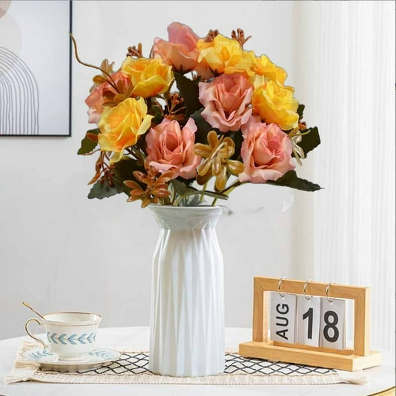 PATLOLLAV Artificial Rose Flowers,Nordic Style 5 Forks 10 Mini Heads Roses Home Decoration Plastic Flowers,Fake Silk Flowers for Wedding Centerpieces Bouquets DIY Floral Decor Home Decor