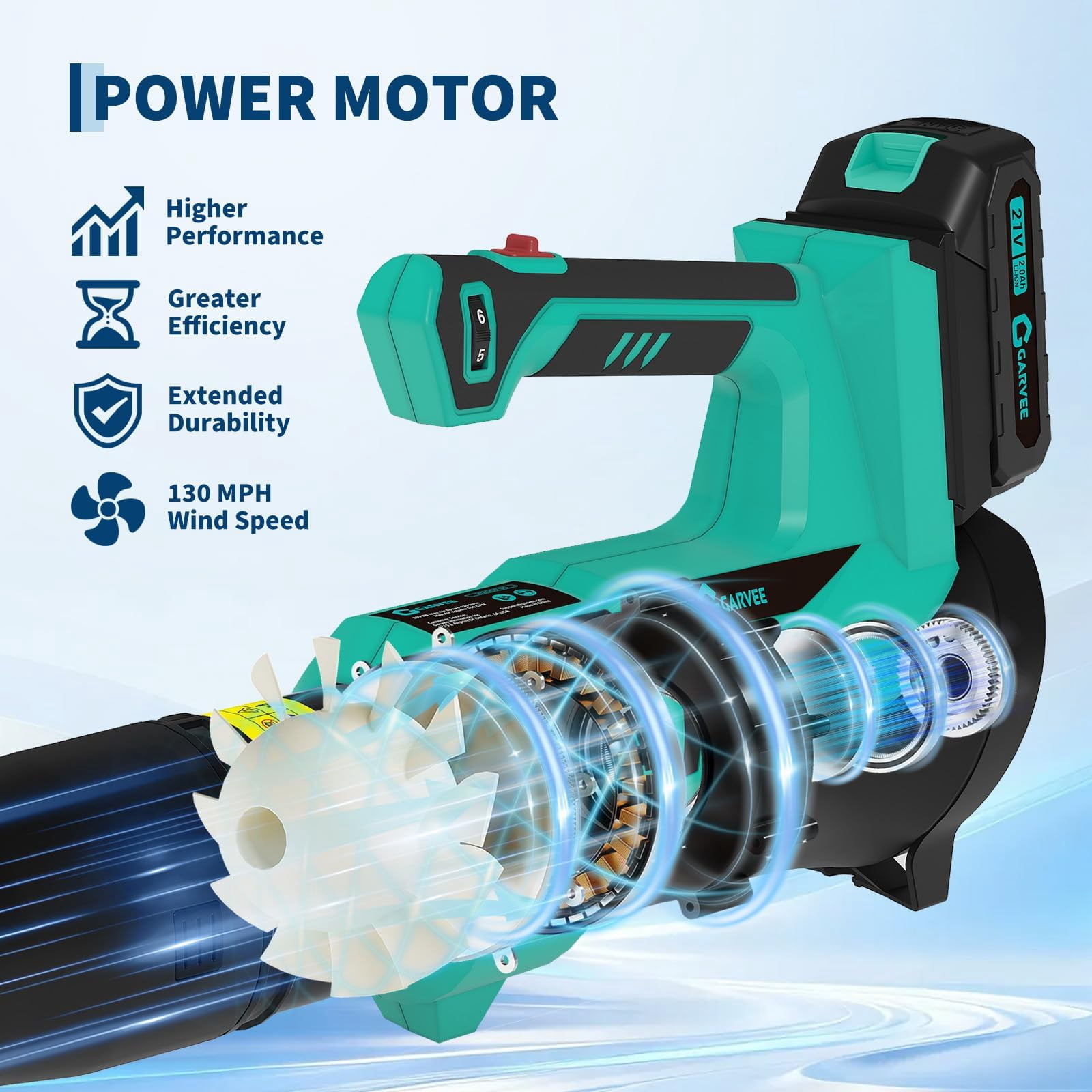 Leaf Blower with 20V Batteries & Charger (Cordless), 6 Speed Adjustable, Lightweight, for Garden&Lawn Care, Leaf Blowing, Patio & Dust Cleaning