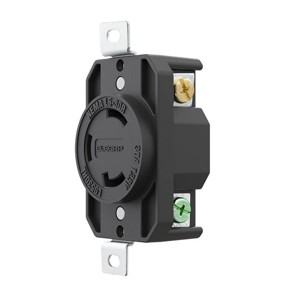 30 Amp 125V NEMA L5-30R Locking Receptacle, Industrial Grade Grounding Twist Lock outlet, Black/White