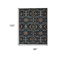 thumbnail image 5 of 5' X 8' Blue Yellow And Red Wool Floral Hand Knotted Distressed Stain Resistant Area Rug With Fringe, 5 of 5