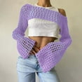 thumbnail image 2 of 2025 Pouces Col Rond Uni Couvre-Maillots de Plage pour Femmes Couleur Extérieure Tricot Été Couvre-Maillots pour Femmes Chandail Manches Longues Couvre Grande Taille Maillot de Bain Couvre-Maillots pour Femmes Haut pour, 2 of 5