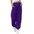 thumbnail image 3 of High Waist Sweatpants Women, Audhol Women's Casual Pant Solid Color Sports and Leisure Pant Drawstring Wide Leg Pants and Drawstring Pocket Pants Wide Leg Sweatpants Women Dark Purple XL, 3 of 8