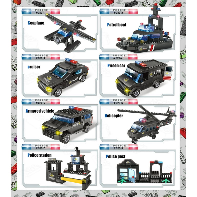 Exercise N Play 1020 Pieces City Police Station Building Blocks Set 8 in 1 Mobile Command Center Building Set Fun Building Toys for Kids Aged 6 12