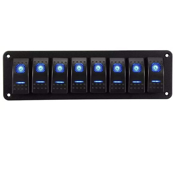 Geloo 8 Gang Waterproof Rocker Switch Panel with Blue LED Light Universal for Marine Boat Camper Vehicles Truck