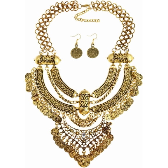 YMCSTONEMA Gypsy Jewelry Set Gypsy Costume For Women Gold tone Coins Necklace Earrings Set Belly Dance Jewelry Accessories Egyptian Renaissance Costume[xl5300]