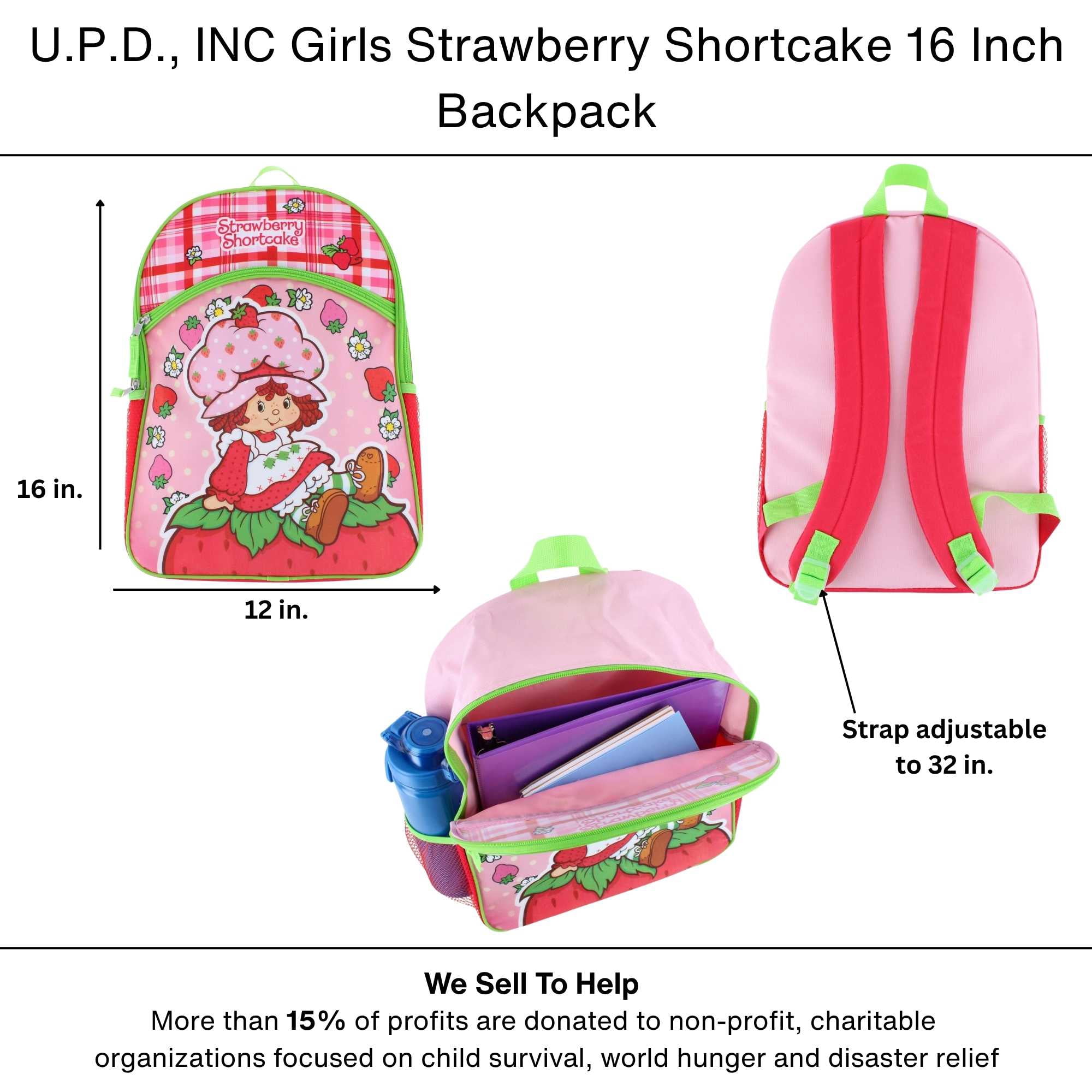 Strawberry Shortcake 16" Backpack Bottom Half Moon with 1 Front Pocket