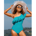 thumbnail image 2 of Hilor Women's One Piece Swimsuits Double Ruffles One Shoulder Monokini Bathing Suits, 2 of 7