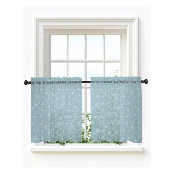 Blue Starfish Coastal Sheer Kitchen Tier Curtains 24 Inch Length,Short Curtains for Small Windows Cafe,Nautical Seaside Ocean Summer Beach Rod Pocket Voile Half Window Treatments 27.5"x24" 2 Panels