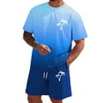 thumbnail image 3 of KKBOTIVE Men's 2pc Outfit Set Solid Color Round Neck Shorts Sleeve Tracksuit Summer Suits Adults 2 Piece Outfits, Dark Blue Size: L, 3 of 4