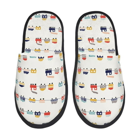 Balery Colorful Trains Slient Indoor Furry Fleece Comfort House Shoes Soft Non-Slip Home Shoes Cotton slippers House Slippers-- Medium