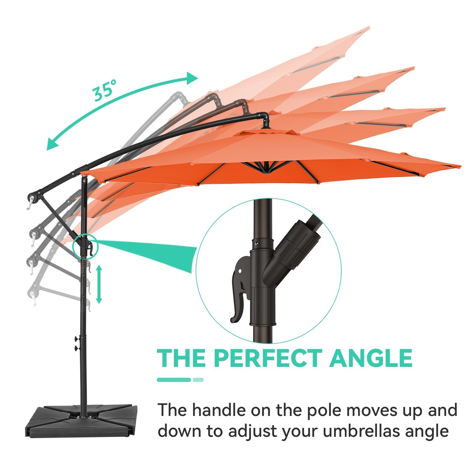 Serwall 10ft Heavy Duty Patio Hanging Offset Cantilever Patio Umbrella W/ Base Included, Orange - image 3 of 6