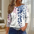 thumbnail image 4 of MaFYtyTPR Women 3/4 Sleeves Casual Shirts Pullover Loose Tunic Tops Floral Print Blouse 2025 A-Navy S, 4 of 5