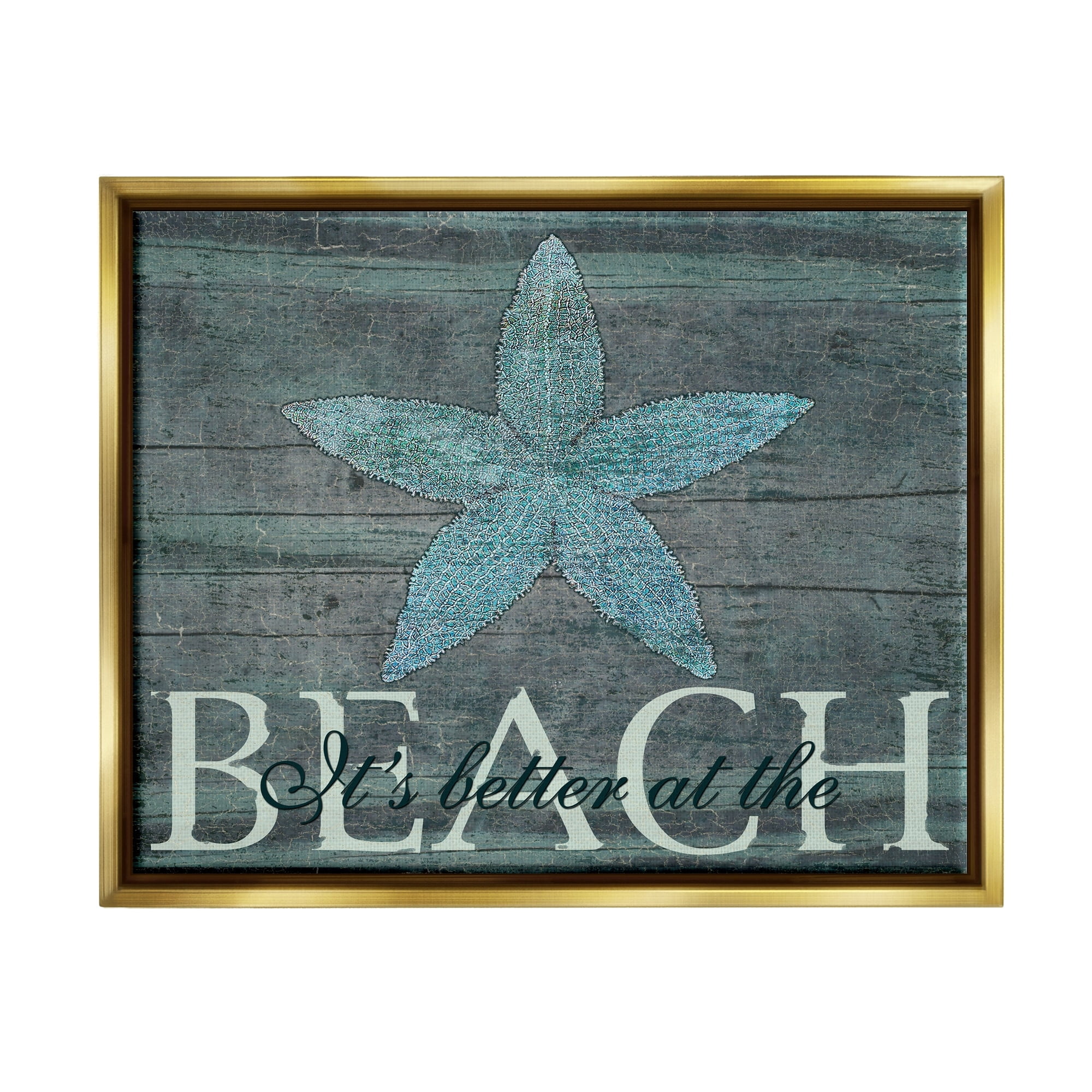 Stupell Industries It's Better At The Beach Starfish Jet Black Framed Floating Canvas Wall Art, 16x20, by Marilu Windvand