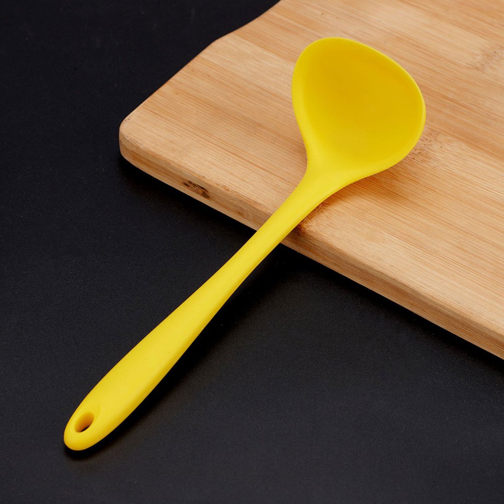8.5" Silicone Soup Ladle Spoon Wood Hand Restaurant Kitchen Scoop