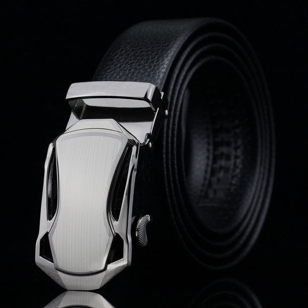 Cinturón de hebilla automática para hombre, resistente al desgaste y a los arañazos, de borde completo, cinturón de negocios para hombre, cinturón con patrón de lichi, uso versátil