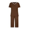 thumbnail image 4 of Njoeus Capris Pajamas Women Set Two Piece Casual Short Sleeve Tops V-Neck Shirt Capris Pants Outfits Soft Comfy Sleepwear Pjs Sets Lounge, 4 of 8