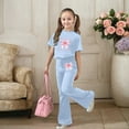 thumbnail image 2 of Tiweut Oufits Girls Short Sleeve Bow Print T Shirt and Flared Pants Suit,7-8 Y, 2 of 5