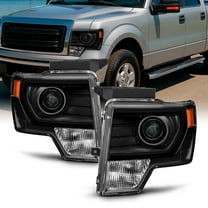 AKKON - For [HALOGEN UPGRADE] 2009 - 2014 Ford F-150 F150 Light Duty Pickup Truck Black Bazel Projector Headlights Pair Set