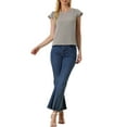 thumbnail image 2 of INSPIRE CHIC Blouse de Travail pour Femme à Col en V Uni, Manches Courtes à Revers, TP Gris Foncé, 2 of 5