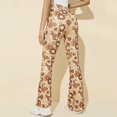 thumbnail image 6 of XIAONU Womens 70s Floral Flare Pants High Waist Stretchy Bell Bottom Trousers For Retro Hippie Style, 6 of 9