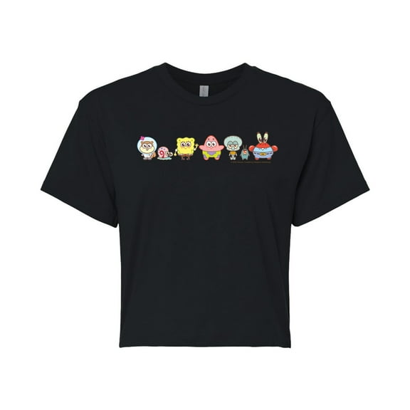 Spongebob Squarepants - Adorabob Lineup Full Color - Juniors Cropped Graphic T-Shirt
