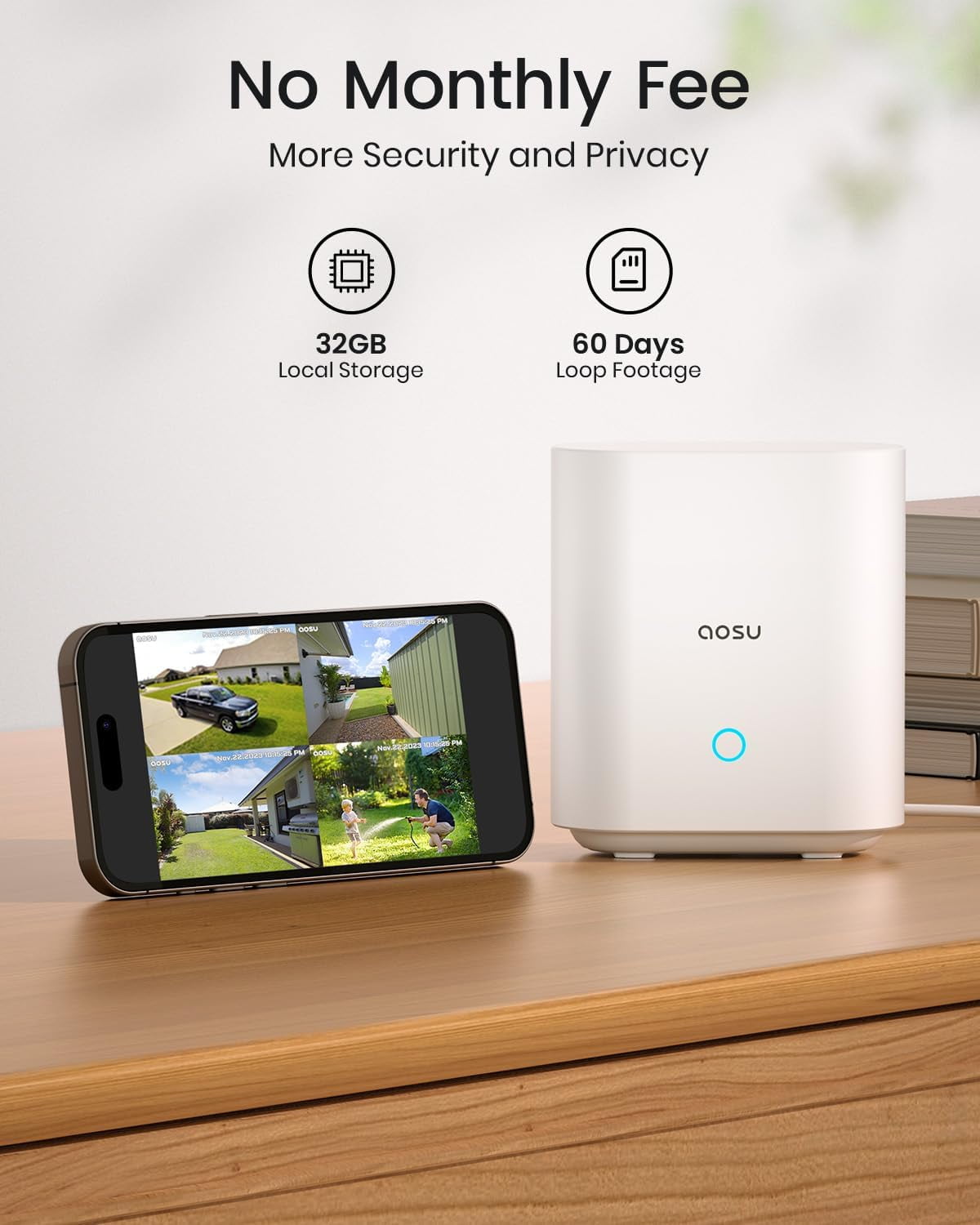 Kit De Sécurité Extérieur AOSU 4K Solaire - 4 Caméras IA Avec Reconnaissance Faciale, Stockage Local 32Go, IP65 - 2