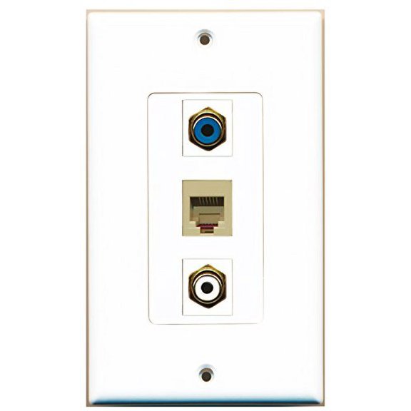 RiteAV - 1 Port RCA White and 1 Port RCA Blue and 1 Port Phone RJ11 RJ12 Beige Decorative Wall Plate Decorative