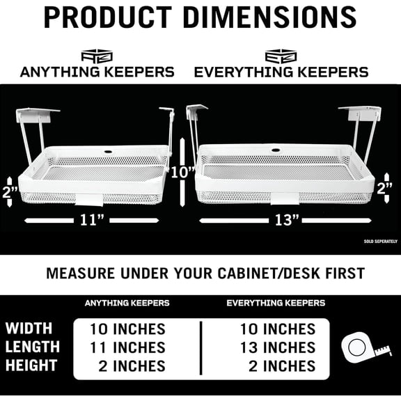 Everything Keeper Slim Under Desk Slide Out Drawer Organizer for Kitchen Office RV - White Steel Storage Basket