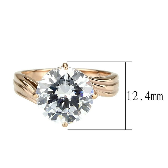 IP Rose Gold(Ion Plating) Stainless Steel Ring with AAA Grade CZ in Clear for Women Style TK3785 Size 10