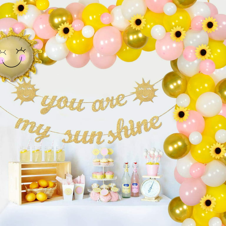 Sunflower Party Decorations Balloon Garland Arch Kit Pink Yellow, You are  My Sunshine Banner, Artificial Sunflower for Girls Birthday Party, Baby