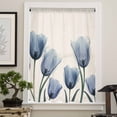 thumbnail image 4 of Spring Floral Semi Sheer Curtains Drapes for Living Room, Bedroom, French Doors Window 63 Inches Long, Blue Tulip Summer Botanical Rustic Rod Pocket Chiffon Curtain Drapery Voile Draperies Panel, 4 of 6