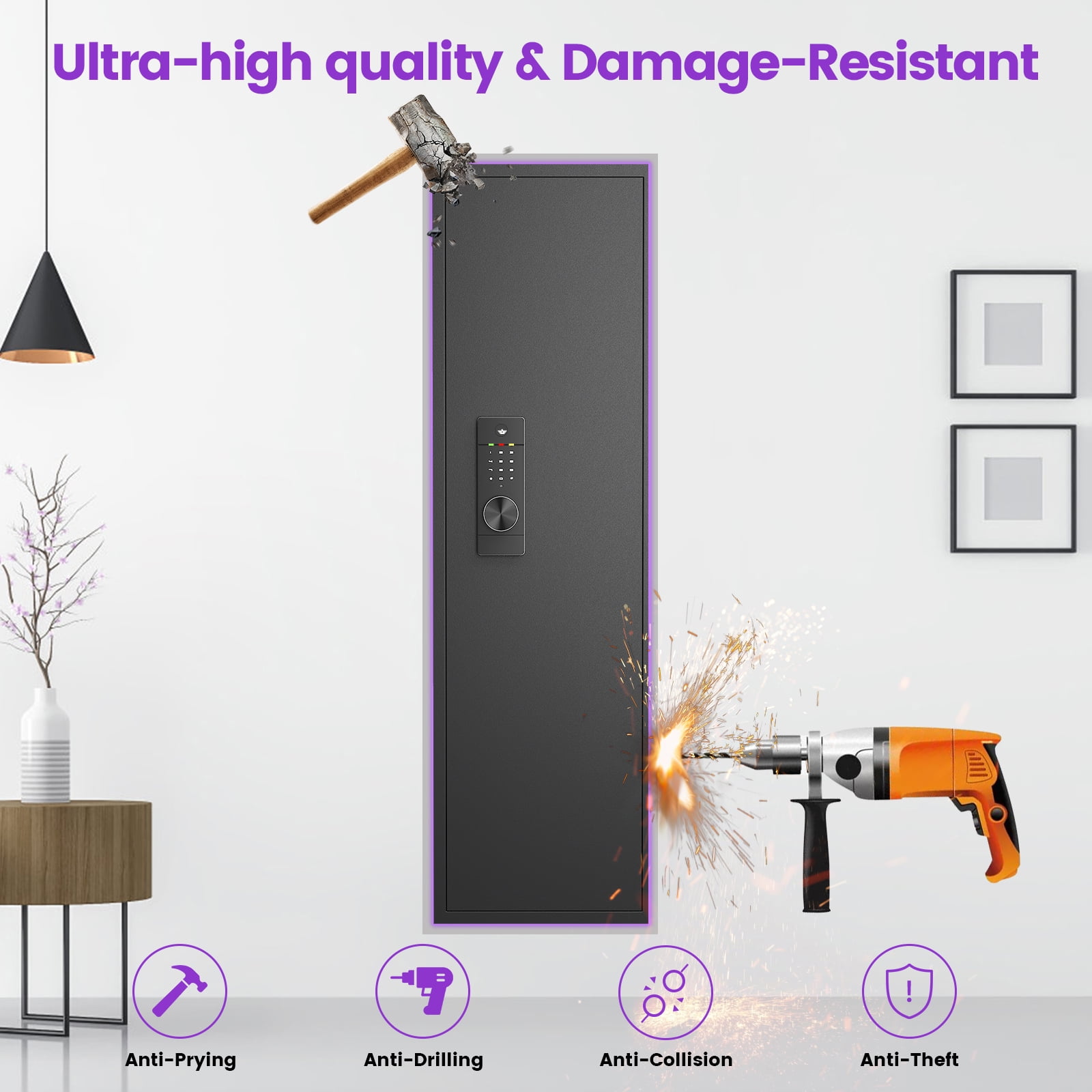 Silkight 53.15" Wall Safe Between the Studs, Hidden Safe with Dual Alarm System and Silent Mode, Wall Gun Safe with 3 Adjustable Shelves and Magnetic Slot