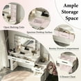 thumbnail image 6 of AFO Makeup Vanity Table with Lighted Mirror, 3-Color Dimmable Lights, 3 Drawers, 6 Open Shelves, Side Storage Cabinet, and Built-in Power Outlet,White, 6 of 9