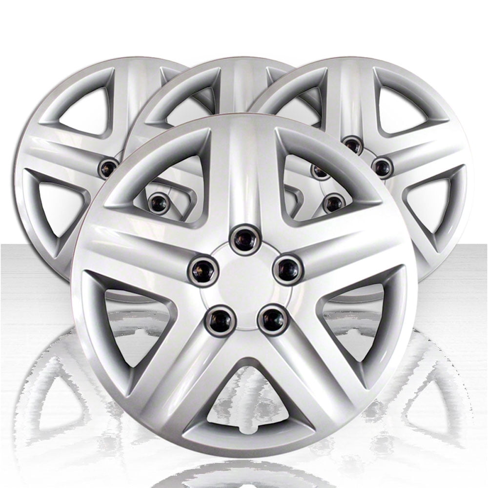 Set of Four 17" Silver ABS 5 Spoke Hubcap Wheel Covers (Push-on)