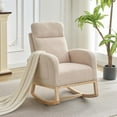thumbnail image 1 of Ourlova Wingback Upholstered Rocking Chair with Side Pockets, Tall Back Accent Rocker Chair with Rubber Wood Legs for Living Room, Bedroom, 1 of 7