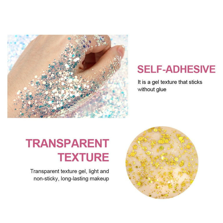 Body Glitter Gel Set 4 Colors Sequins Chunky Glitter Gel Colorful Eyeshadow  Glitter Holographic Body Gel for Festival Party Face Makeup Hair Nails Eye  Cosmetic Lips Shimmer Pink Blue White Set B