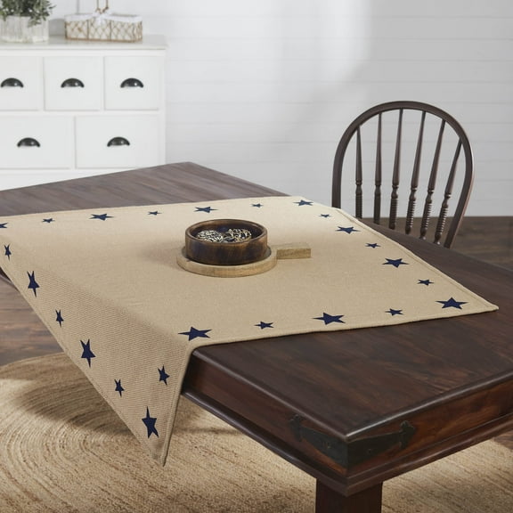 VHC Brands My Country Table Topper 40x40, Kitchen and Dining Room Decor, Tabletop Accessory, Cotton, My Country Collection, Square 40x40, Natural