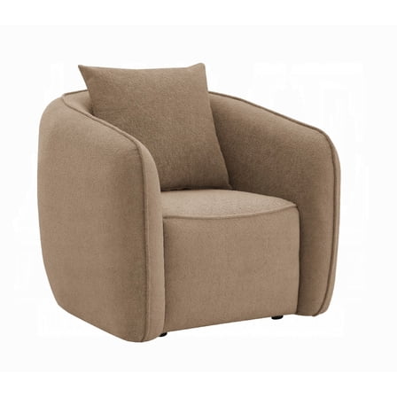 Keina Accent Chair, Modern Rounded Back, Brown Chenille, 1 Back Pillow