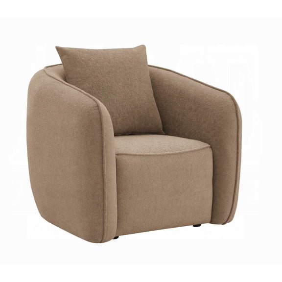 Keina Accent Chair, Modern Rounded Back, Brown Chenille, 1 Back Pillow