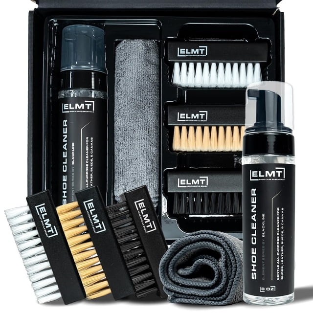 Kit limpiador de calzado Blackline ELMT negro 8 oz, 3 cepillos y toalla