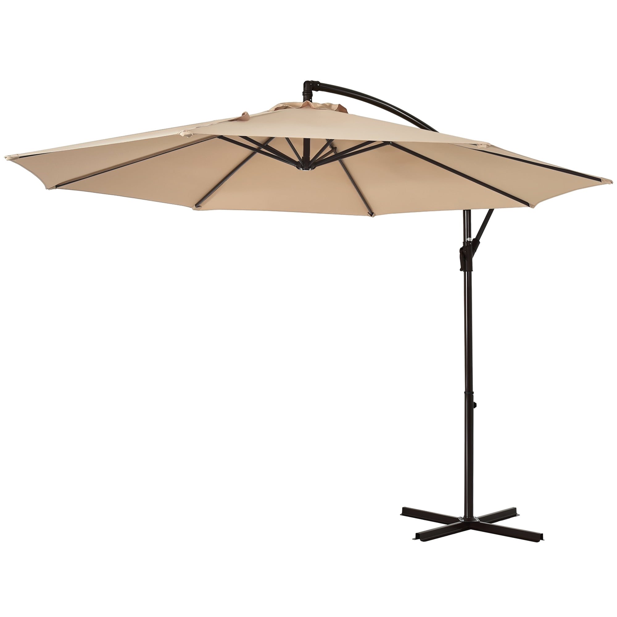 Gymax 10 ft Patio Cantilever Offset Umbrella Yard Garden Outdoor w/ 8 Ribs Beige
