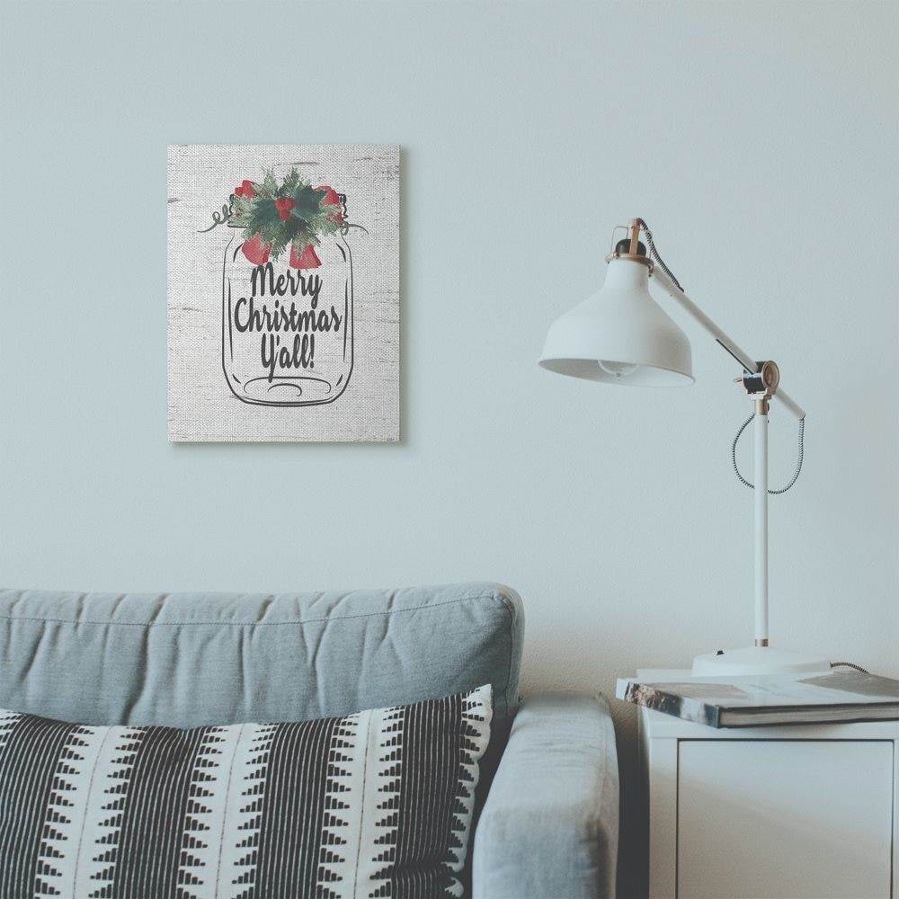 Stupell Industries Merry Christmas Yall Mason Jar Holiday Word DesignCanvas Wall Art By Artist Jo Moulton