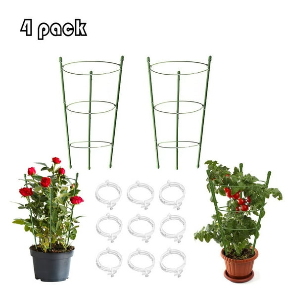 4 Pack Tomato Cages for Garden,18 inch Garden Stakes for Plants,Plant Cage Rust Resistant with 3 Adjustable Rings,Plant Stake for Supporter Climbing Plants,With 9PCS Trellis Clips Plant Support Clips