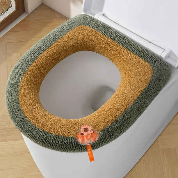 Asiento de Inodoro para El Hogar Engrosado con Asa, Juego de Inodoro Lavable de Invierno con Anillo de Inodoro, Asiento de Inodoro de Punto