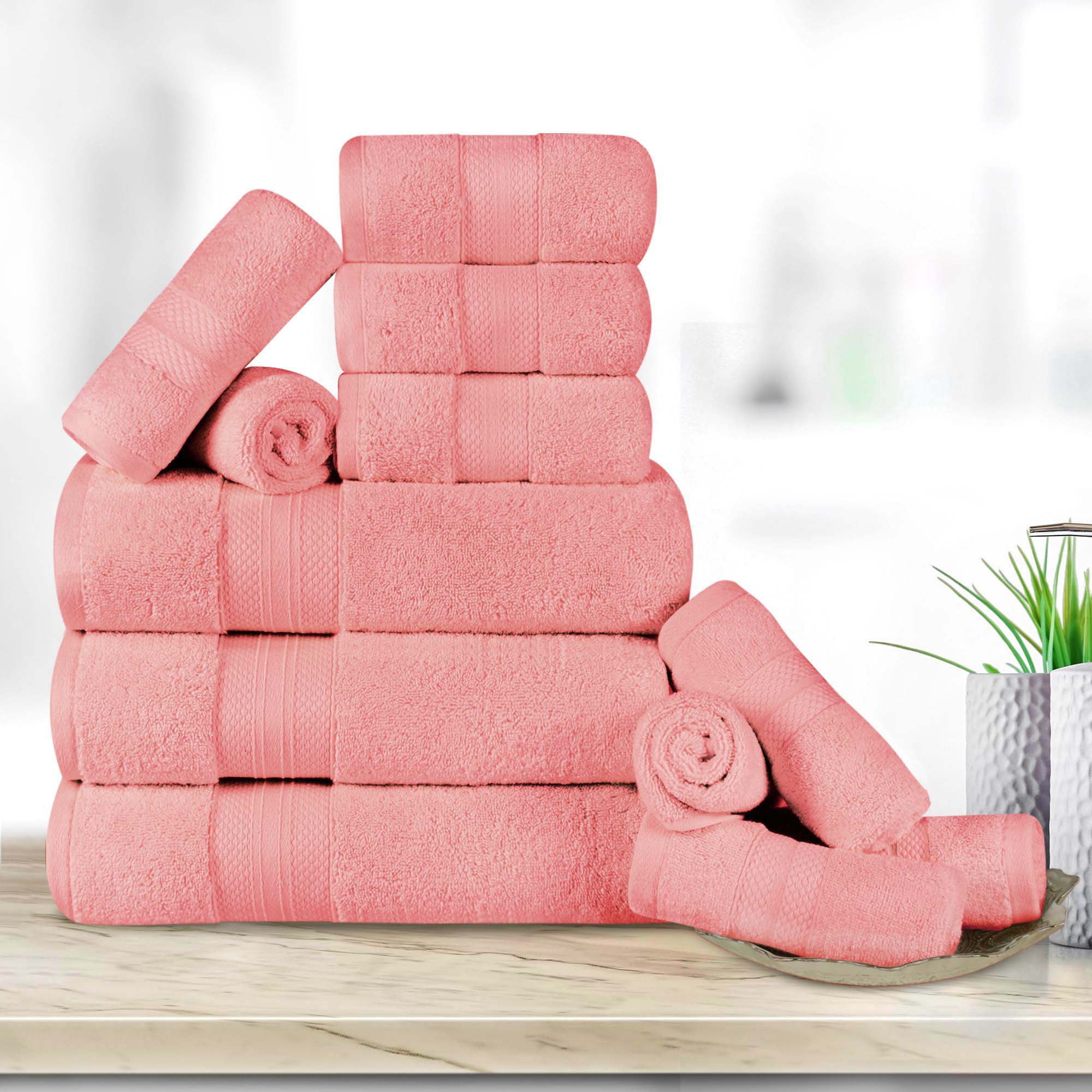 Superior Aria Turkish Cotton 12-Piece Towel Set, Ultra Soft Heavyweight Towels, Coral Pink