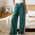 thumbnail image 2 of Lumtrix Women's Y2k Striped Side Baggy Pants Drawstring Elastic Waist Wide Leg Track Pants Streetwear Quick Dry Trousers Dark Green L, 2 of 6