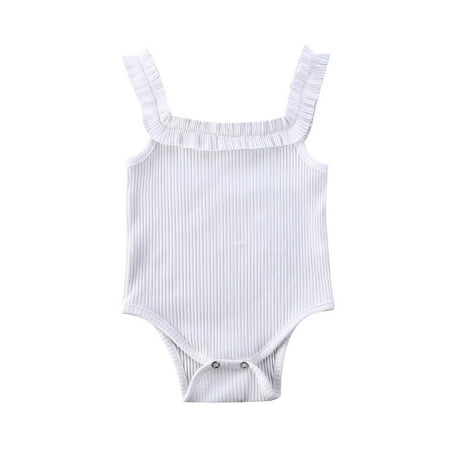 

Canrulo Newborn Baby Girls Summer One Piece Cottton Romper Sleeveless Bodysuit Jumpsuit Pajamas Clothes White 6-12 Months