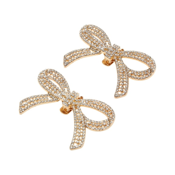 Unique Bargains 2 Pcs Shoe Accessories Fashionable Bow Detachable Clip Shoe Decorations Gold Tone